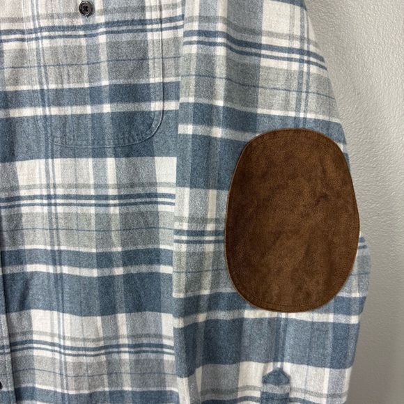 JCrew Plaid Flannel Button Down with Elbow Patches Size M Tall - Picture 2 of 5
